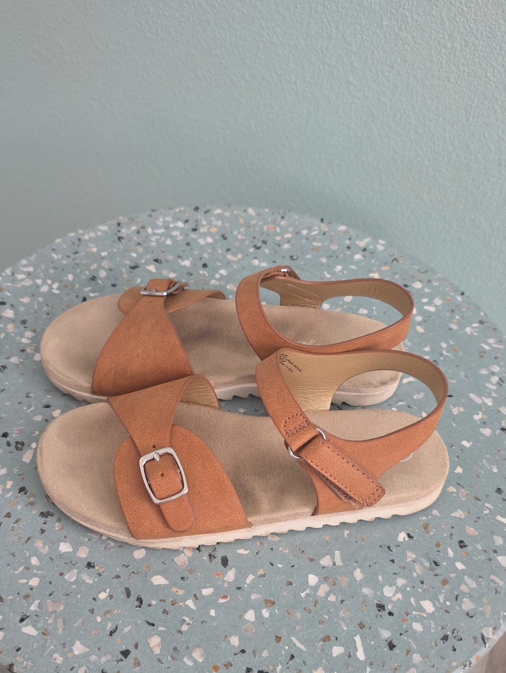 Kid's Tan Buckle Strap Sandals with Cushioned Footbed